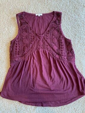 Maurices Burgundy Crochet Yoke Tank Top